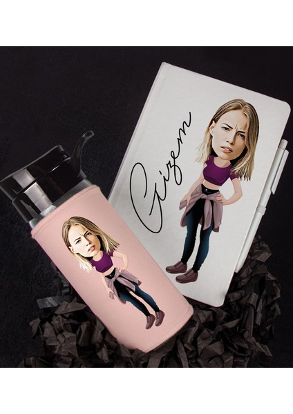 Kişiye Özel Karikatür Tasarım Defter Kalem Matara Hediye Seti 96378