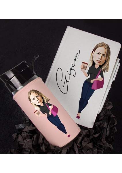 Kişiye Özel Karikatür Tasarım Defter Kalem Matara Hediye Seti 96523