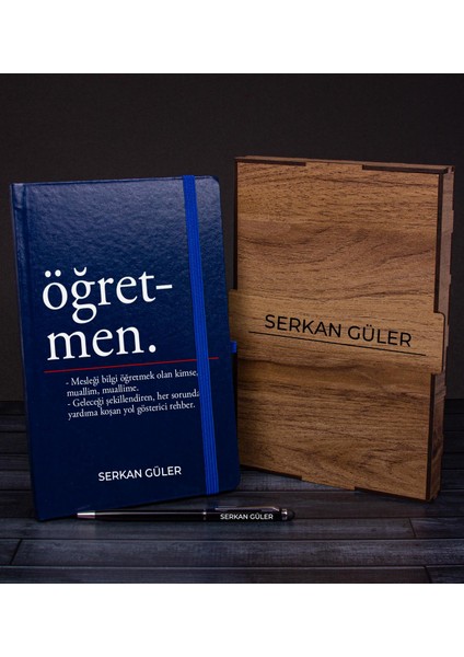 Öğretmenlere Özel Ahşap Kutuda Defter Kalem Hediye Seti 110581