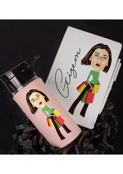 Kişiye Özel Karikatür Tasarım Defter Kalem Matara Hediye Seti 96445