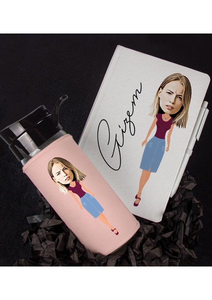 Kişiye Özel Karikatür Tasarım Defter Kalem Matara Hediye Seti 96384