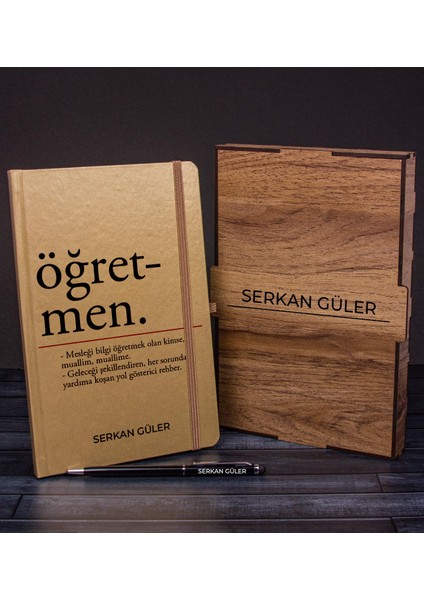 Öğretmenlere Özel Ahşap Kutuda Defter Kalem Hediye Seti 110578