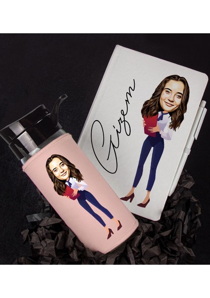 Kişiye Özel Karikatür Tasarım Defter Kalem Matara Hediye Seti 96337