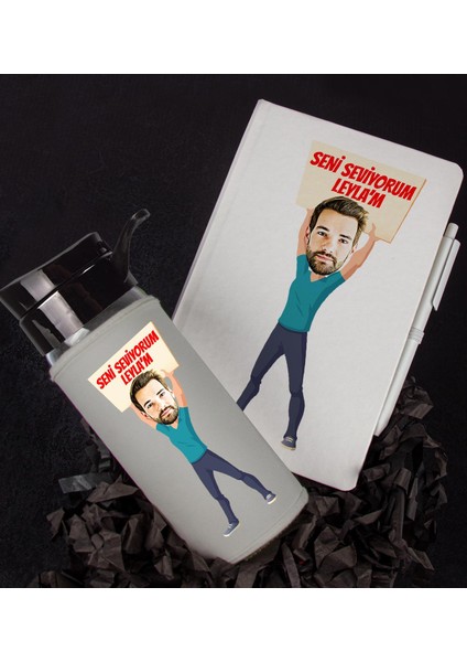 Kişiye Özel Karikatür Tasarım Defter Kalem Matara Hediye Seti 96412