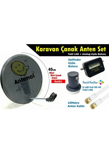 40CM Delikli Karavan Çanak Anten Seti +Analog Uydu Bulucu