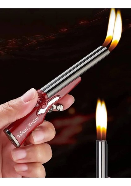 Kişiye Isime Özel Tüfek Görünümlü Gazlı Çift Yanan Lüks Çakmak