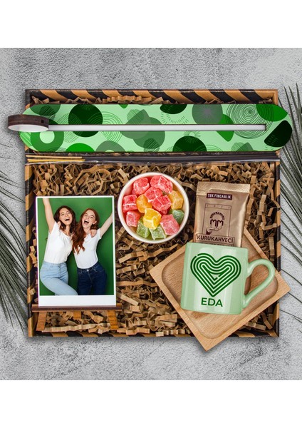 Kişiye Özel Türk Kahvesi Fincanı & Tütsü Kayığı & Fotoğraflık & Meyvalı Lokumlar Hediye Kutusu 111957