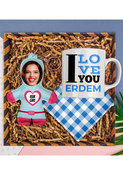 Kişiye Özel Kupa & Bardak Altlığı & Fotoğraflı Peluş Anahtarlık Hediye Kutusu 112852