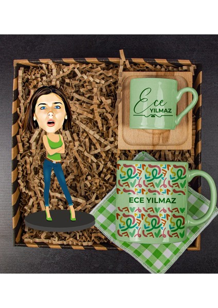 Kişiye Özel Karikatür Biblo & Türk Kahvesi Fincanı & Kupa & Bardak Altlığı Hediye Kutusu 112022