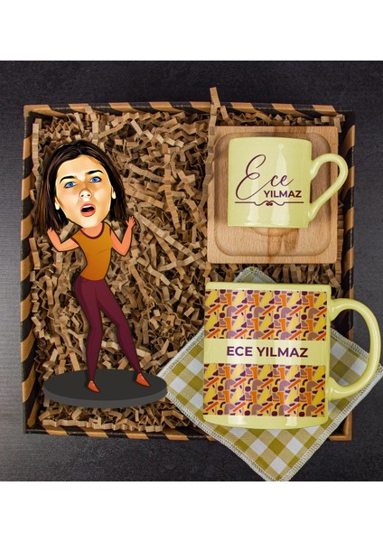 Kişiye Özel Karikatür Biblo & Türk Kahvesi Fincanı & Kupa & Bardak Altlığı Hediye Kutusu 112024