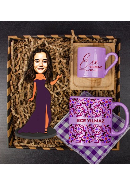 Kişiye Özel Karikatür Biblo & Türk Kahvesi Fincanı & Kupa & Bardak Altlığı Hediye Kutusu 112020