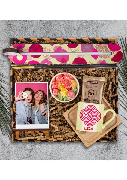 Kişiye Özel Türk Kahvesi Fincanı & Tütsü Kayığı & Fotoğraflık & Meyvalı Lokumlar Hediye Kutusu 111959
