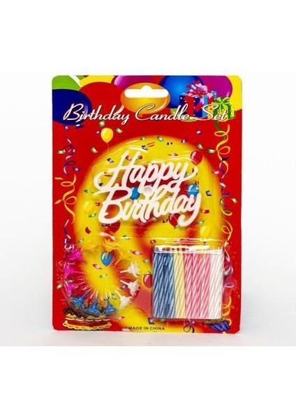 Rengarenk Mumlu Beyaz Happy Birthday Yazılı Doğum Günü Mumu 12 Adet (4172)