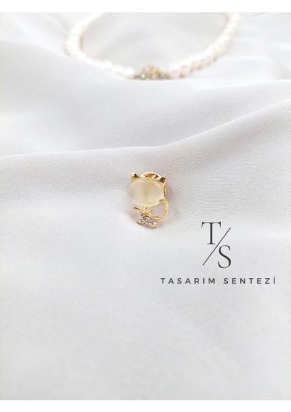 Broş Metal Rozet Kedi Incili Taşlı Sevimli Küçük Yaka Kıyafet Şapka Takı Aksesuar Cat Brooch