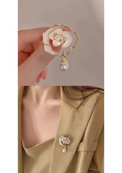 Broş Metal Rozet Gül Beyaz Incili Yaprak Yaka Kıyafet Şapka Takı Aksesuar Rosette Brooch modelleri