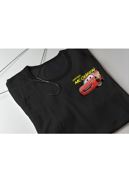 Unisex Siyah Beyaz I'm Sally ve Şimşek Mcqueen Cars Baskılı 2'li Sevgili Kombini Çift Tshirt 2 Adet