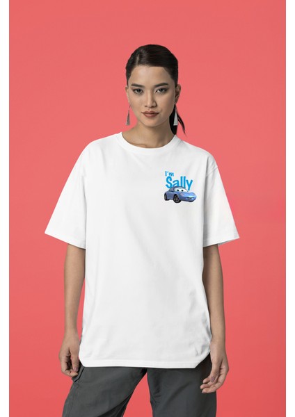 Unisex Siyah Beyaz I'm Sally ve Şimşek Mcqueen Cars Baskılı 2'li Sevgili Kombini Çift Tshirt 2 Adet