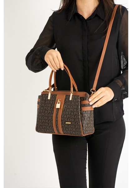 Kadın Kahverengi Taba Yeni Sezon Aksesuarlı 4 Gözlü El ve Omuz Çantası PBU1022