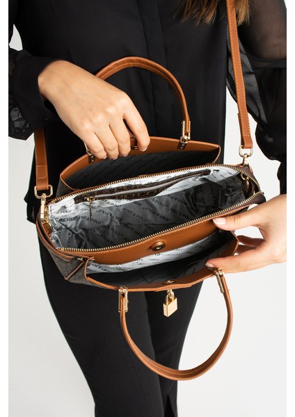 Kadın Kahverengi Taba Yeni Sezon Aksesuarlı 4 Gözlü El ve Omuz Çantası PBU1022 indirimleri