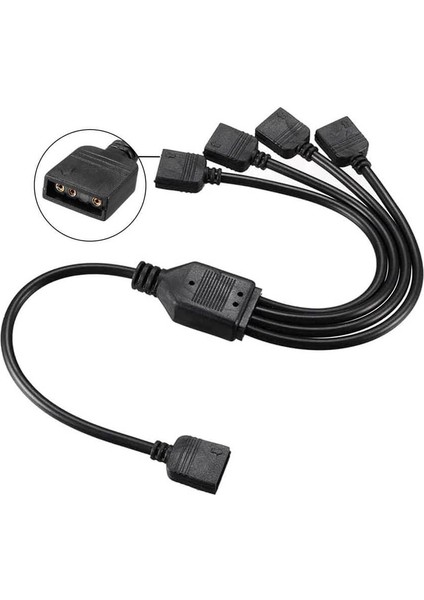 Coolmoon 4 Port 5V 3pin Argb LED Splitter Çoklayıcı Kablo, Uzatma Kablosu (1 Dişi To 4 Dişi) - Siyah