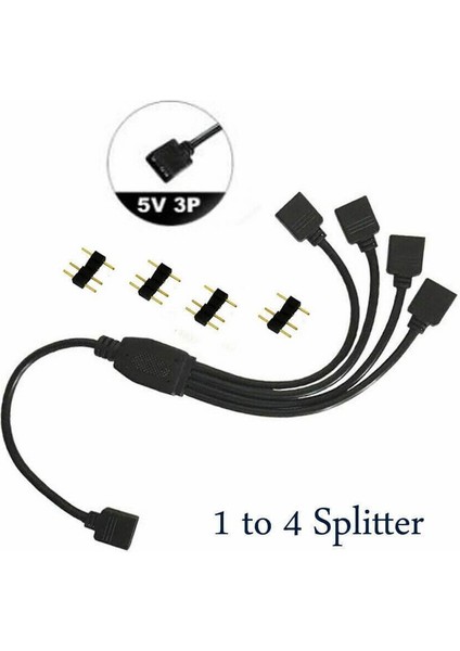Coolmoon 4 Port 5V 3pin Argb LED Splitter Çoklayıcı Kablo, Uzatma Kablosu (1 Dişi To 4 Dişi) - Siyah