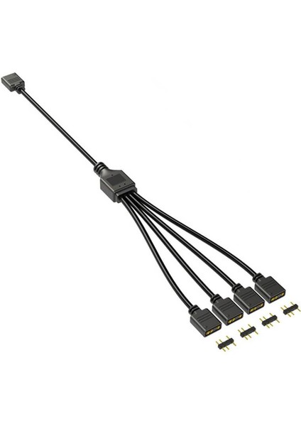 Coolmoon 4 Port 5V 3pin Argb LED Splitter Çoklayıcı Kablo, Uzatma Kablosu (1 Dişi To 4 Dişi) - Siyah