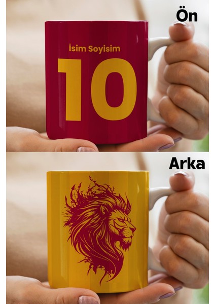 Sarı Kırmızı Aslan Tasarımlı Kişiye Özel Taraftar Baskılı Hediye Kupa Bardak