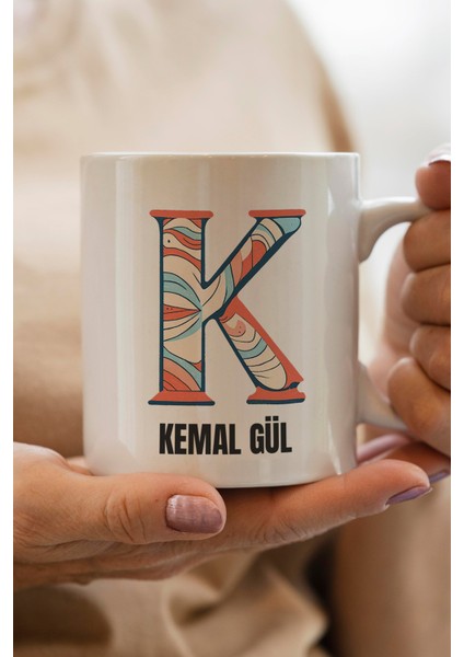 Yılbaşı Hediyesi Kişiye Özel K Harfi Baskılı Kupa Bardak