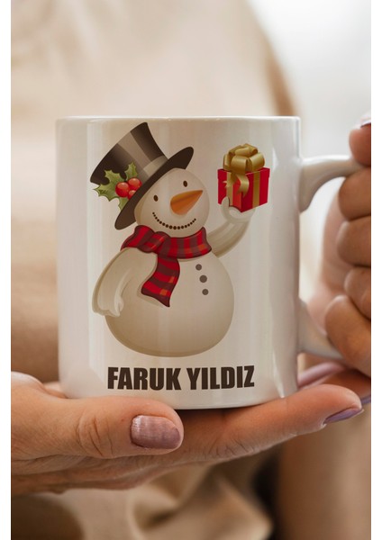 Yılbaşı Hediyesi Kişiye Özel Kardan Adam Baskılı Kupa Bardak