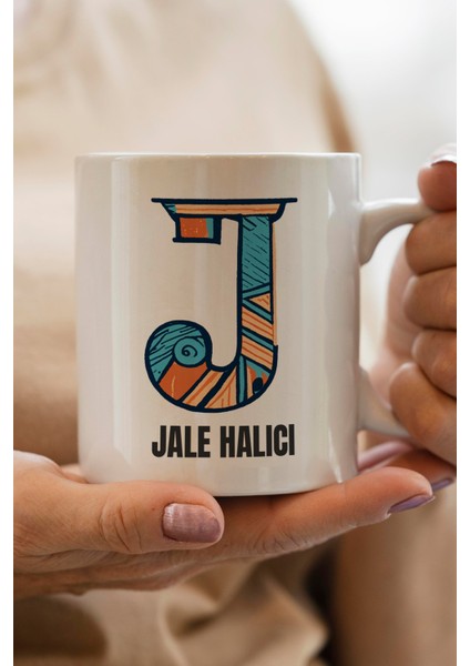 Yılbaşı Hediyesi Kişiye Özel J Harfi Baskılı Kupa Bardak