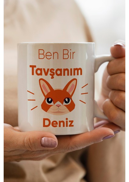 Yılbaşı Hediyesi Kişiye Özel Tavşan Baskılı Kupa Bardak