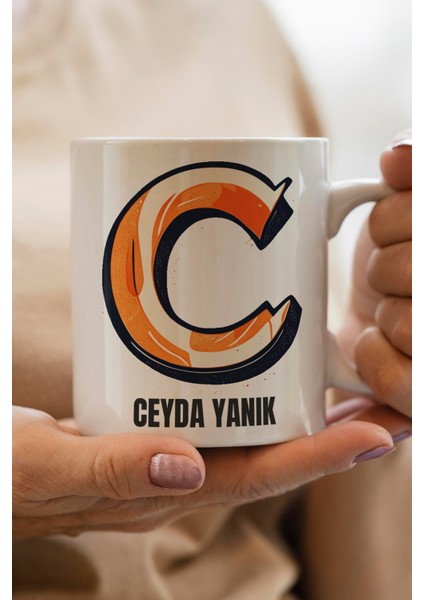 Yılbaşı Hediyesi Kişiye Özel C Harfi Baskılı Kupa Bardak