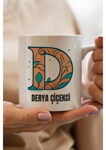 Yılbaşı Hediyesi Kişiye Özel D Harfi Baskılı Kupa Bardak