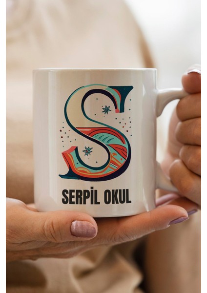 Yılbaşı Hediyesi Kişiye Özel S Harfi Baskılı Kupa Bardak