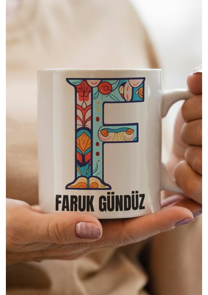 Yılbaşı Hediyesi Kişiye Özel F Harfi Baskılı Kupa Bardak