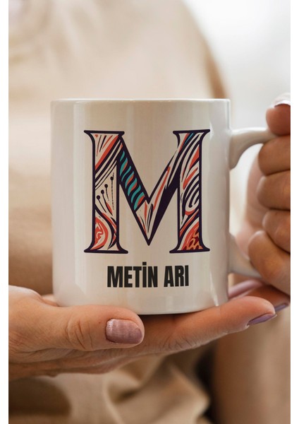 Yılbaşı Hediyesi Kişiye Özel M Harfi Baskılı Kupa Bardak