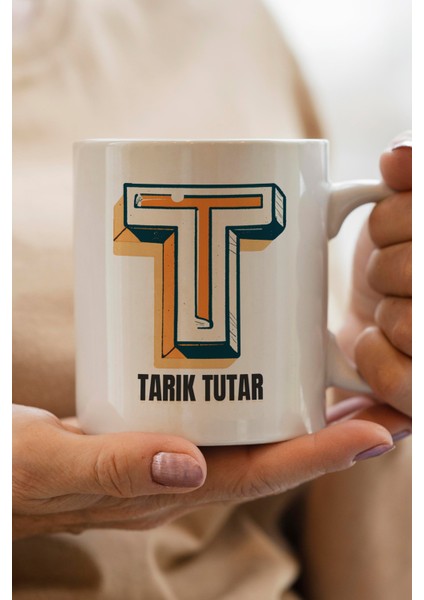 Yılbaşı Hediyesi Kişiye Özel T Harfi Baskılı Kupa Bardak