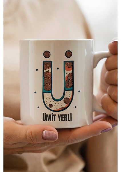 Yılbaşı Hediyesi Kişiye Özel Ü Harfi Baskılı Kupa Bardak