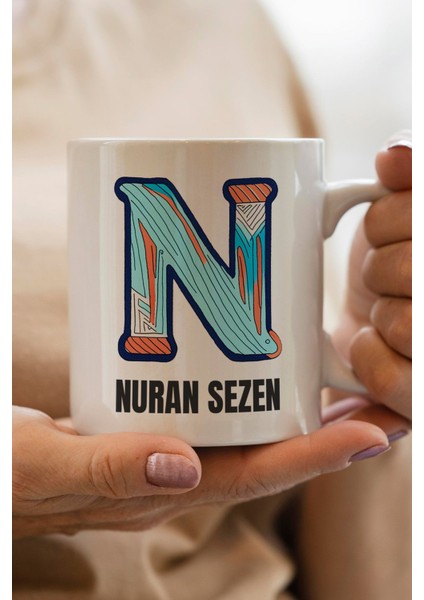 Yılbaşı Hediyesi Kişiye Özel N Harfi Baskılı Kupa Bardak