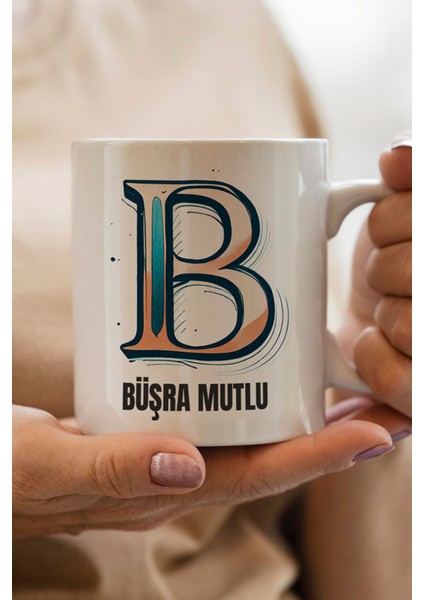 Yılbaşı Hediyesi Kişiye Özel B Harfi Baskılı Kupa Bardak