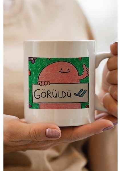 Görüldü Mavi Tik Baskılı Kupa Bardak