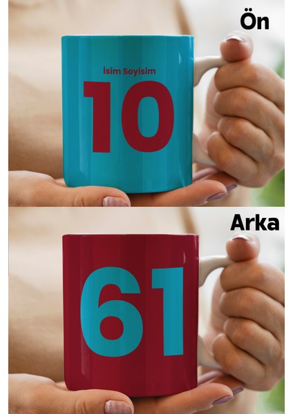 Bordo Mavi 61 Tasarımlı Kişiye Özel Taraftar Baskılı Hediye Kupa Bardak