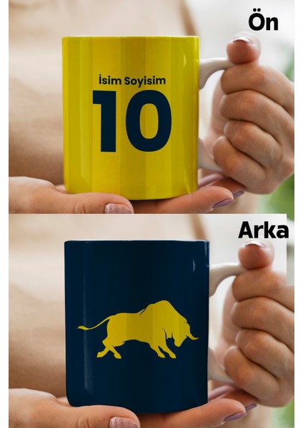 Sarı Lacivert Boğa Tasarımlı Kişiye Özel Taraftar Baskılı Kupa Bardak