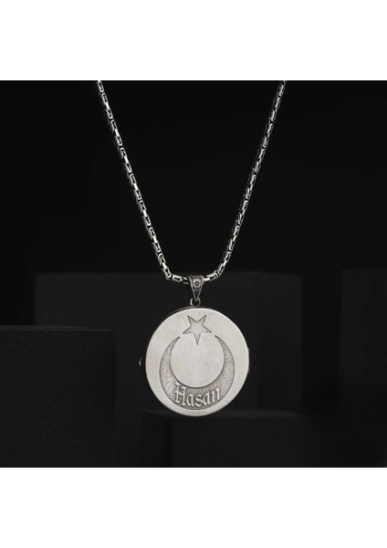 Venazia Jewelery Ay Yıldız ve Hz Süleyman'ın Mührü Gümüş Erkek Kolye Modeli