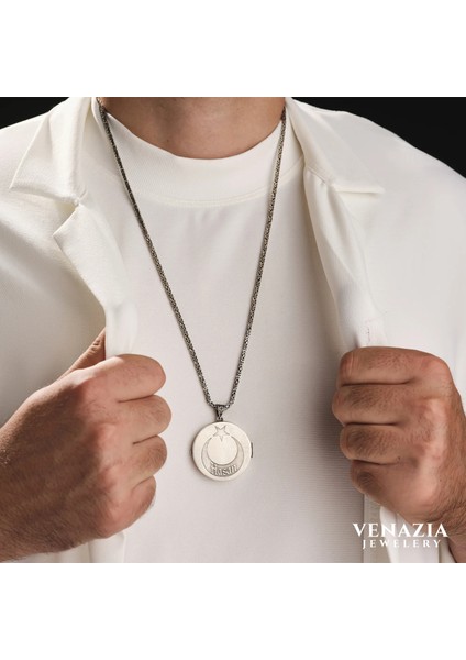 Venazia Jewelery Ay Yıldız ve Hz Süleyman'ın Mührü Gümüş Erkek Kolye Modeli