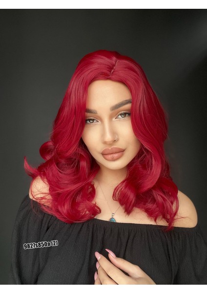 Kahkülsüz Medikal Orta Boy Dalgalı Peruk Medikal Kızıl