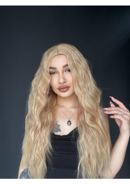 Wag Dalgalı Medikal Üst Kısmı Cilt Görünümlü Medikal Peruk Rus Sarısı