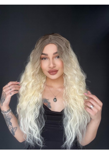 Wag Dalgalı Medikal Üst Kısmı Cilt Görünümlü Medikal Peruk Küllü Kumral Ombreli