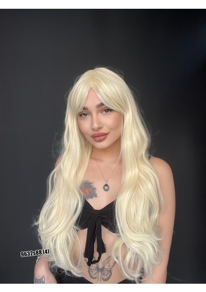 Ekstra Uzun Dalgalı Perçemli Medikal Fiber Peruk Platin