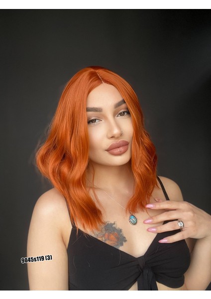 Bob Kesim Dalgalı Tepe Cilt Deri Görünümlü Medikal Peruk Perçemsiz Bakır